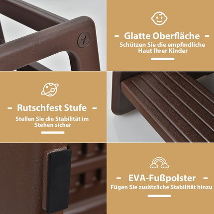 Children's Kitchen Stool with Double Safety Handrails Toddler Stool 46.5 x 46.5 x 90 cm Brown