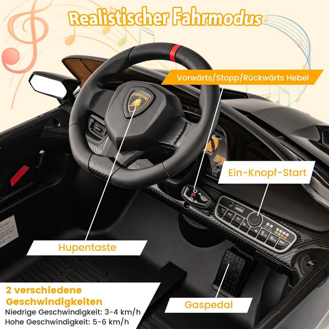 Children's Lamborghini electric car with remote control & LED headlights & horn & music black