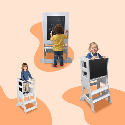 Children's Learning Tower with Chalkboard and Safety Bar