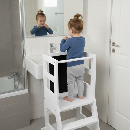 Children's Learning Tower with Chalkboard and Safety Bar