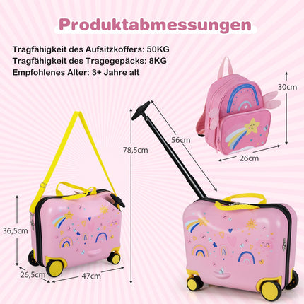 Children's Luggage Set: 47cm Ride-On Suitcase & 30cm Backpack