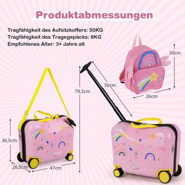 Children's Luggage Set: 47cm Ride-On Suitcase & 30cm Backpack
