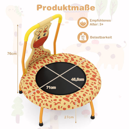 Children's Mini Trampoline with Handle, Giraffe Design, 71cm