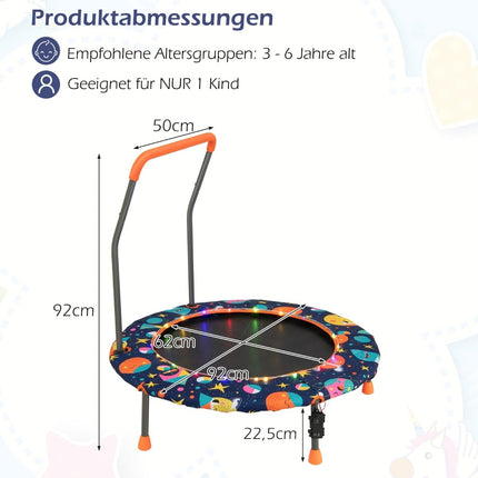 Children's Mini Trampoline with LED Lights, Removable Handle