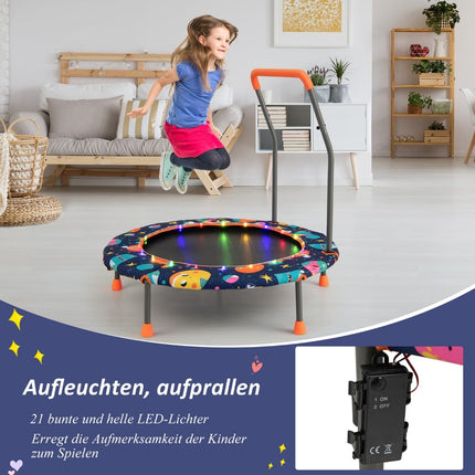 Children's Mini Trampoline with LED Lights, Removable Handle