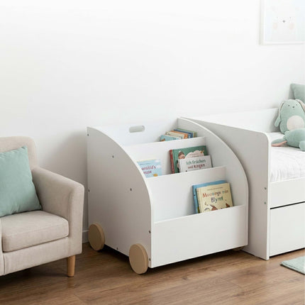Children's Mobile Bookcase, 3 Shelves, White/Natural