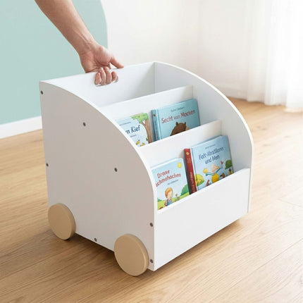 Children's Mobile Bookcase, 3 Shelves, White/Natural
