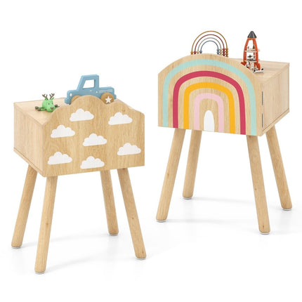 Children's Nightstand Set of 2 with Storage, Wood Legs