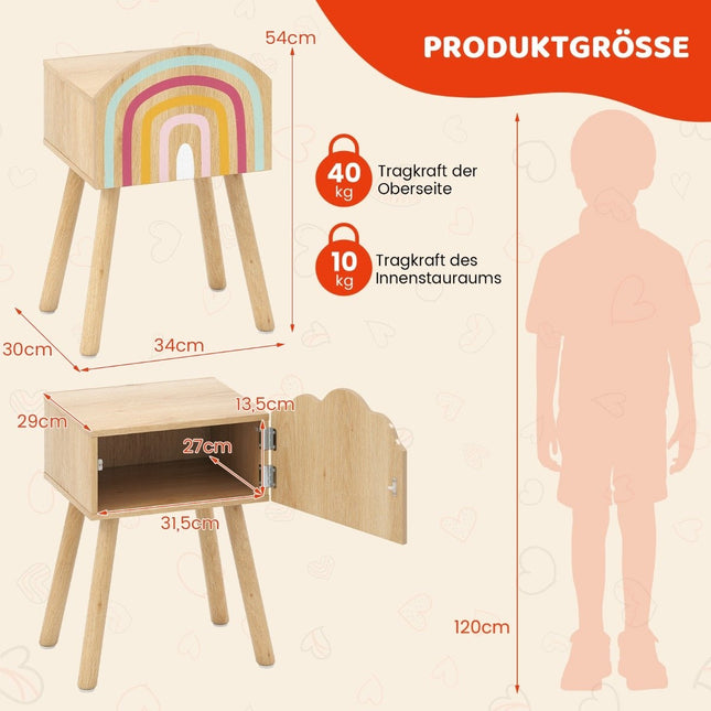 Children's Nightstand Set of 2 with Storage, Wood Legs