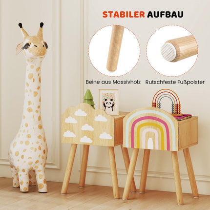 Children's Nightstand Set of 2 with Storage, Wood Legs