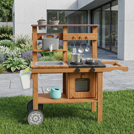 Children's Outdoor Mud Kitchen with Sink and Wheels, Ages 3-6