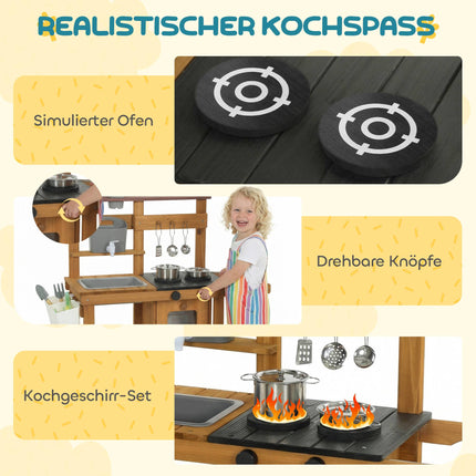 Children's Outdoor Mud Kitchen with Sink and Wheels, Ages 3-6