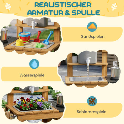 Children's Outdoor Mud Kitchen with Sink and Wheels, Ages 3-6