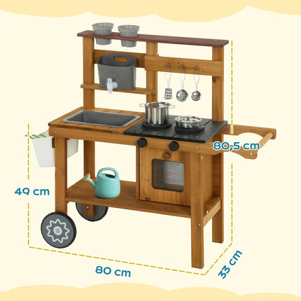 Children's Outdoor Mud Kitchen with Sink and Wheels, Ages 3-6