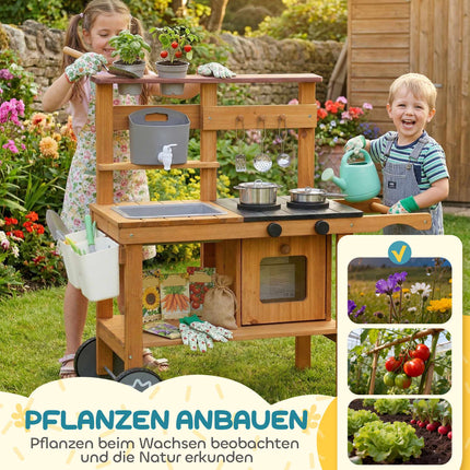 Children's Outdoor Mud Kitchen with Sink and Wheels, Ages 3-6