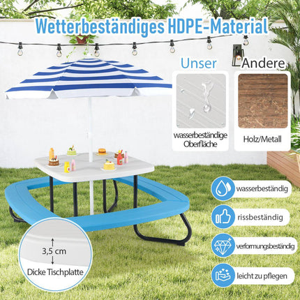 Children's Outdoor Picnic Table with Umbrella, Seats 8