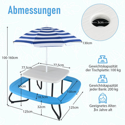 Children's Outdoor Picnic Table with Umbrella, Seats 8