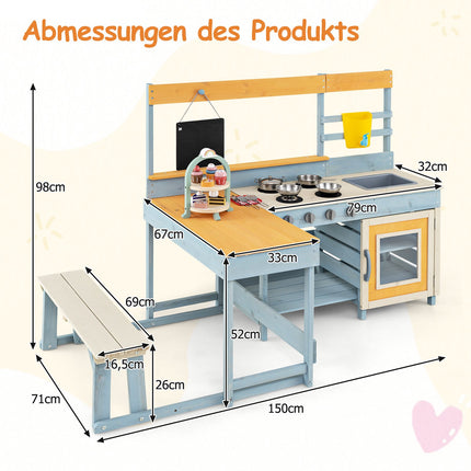 Children's Outdoor Play Kitchen with Picnic Table and Sink