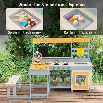 Children's Outdoor Play Kitchen with Picnic Table and Sink