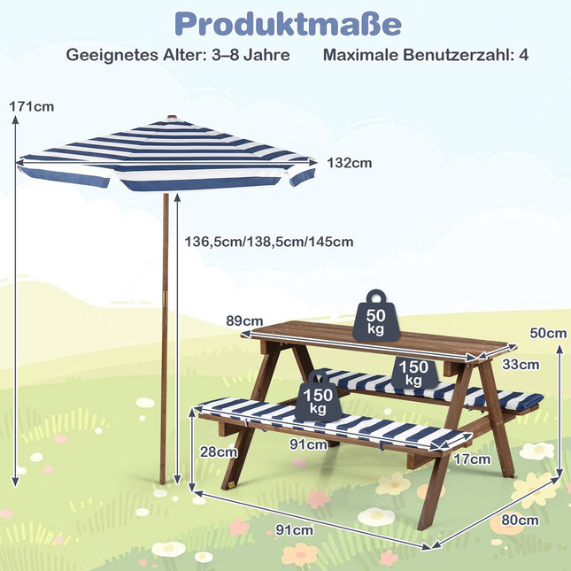 Children's Outdoor Table Set with Adjustable Umbrella