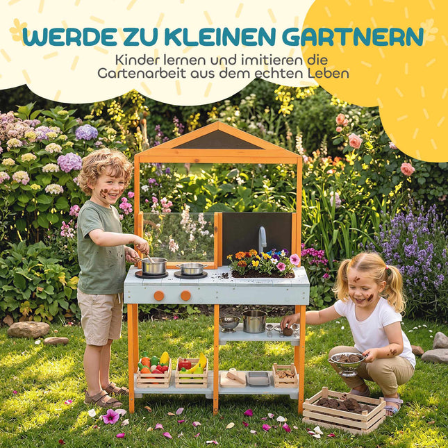 Children's Outdoor Wooden Play Kitchen with Sink and Shelves
