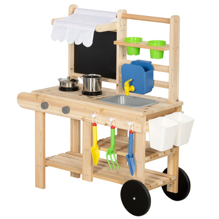 Children's Outdoor Wooden Play Kitchen with Water Faucet