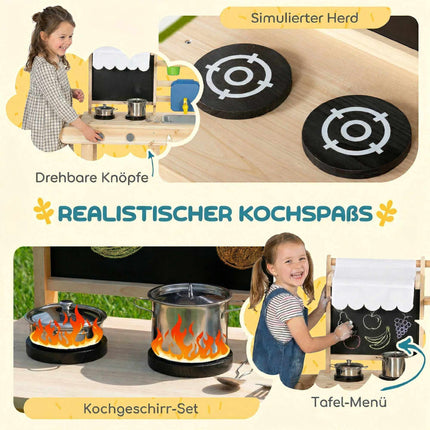 Children's Outdoor Wooden Play Kitchen with Water Faucet