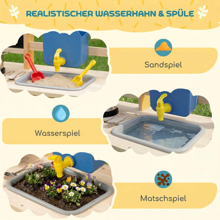 Children's Outdoor Wooden Play Kitchen with Water Faucet
