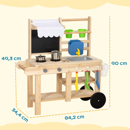 Children's Outdoor Wooden Play Kitchen with Water Faucet