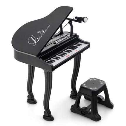 Children's Piano with 37 Keys & Stool Toy Piano Portable 47 x 37 x 70 cm Black
