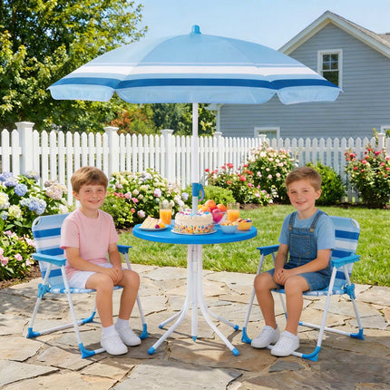 Children's Picnic Table Set with Adjustable Parasol, Blue