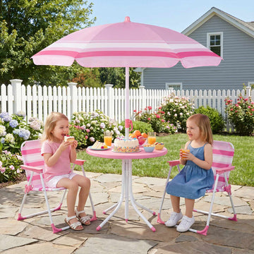 Children's Picnic Table Set with Adjustable Parasol, Red