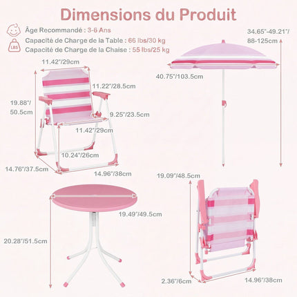 Children's Picnic Table Set with Adjustable Parasol, Red
