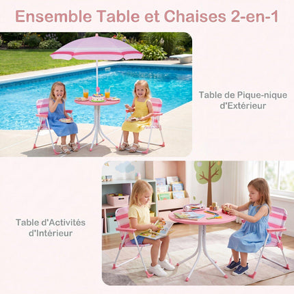 Children's Picnic Table Set with Adjustable Parasol, Red