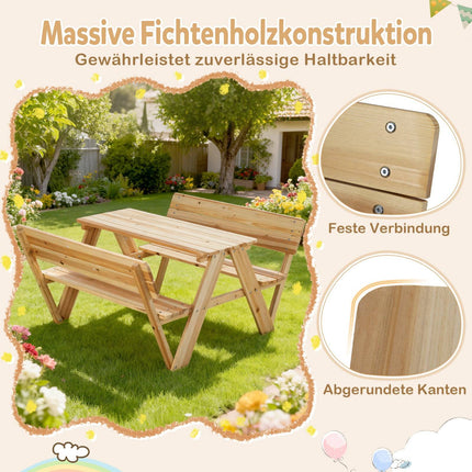 Children's Picnic Table Set with Benches, Solid Wood