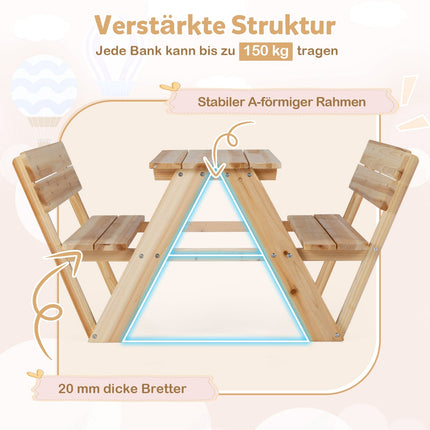 Children's Picnic Table Set with Benches, Solid Wood