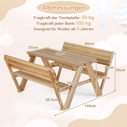Children's Picnic Table Set with Benches, Solid Wood