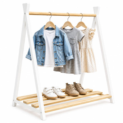 Children's Pine Clothes Rack – Natural White, 111.5 cm