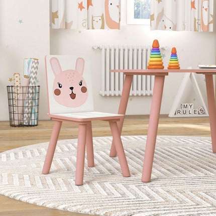 Children's Pine Table Set with 2 Chairs, Animal Design, Ages 3-8