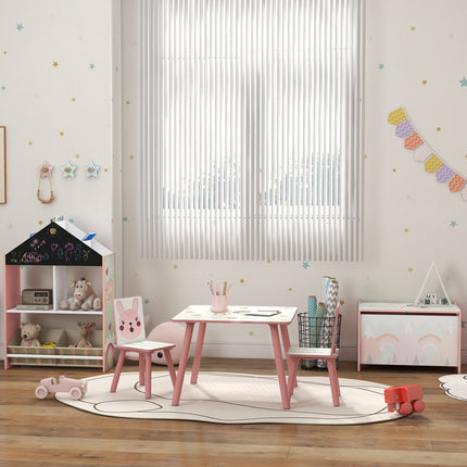 Children's Pine Table Set with 2 Chairs, Animal Design, Ages 3-8