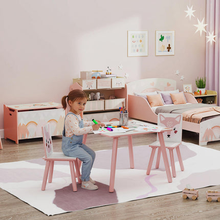 Children's Pine Table Set with 2 Chairs, Animal Design, Ages 3-8