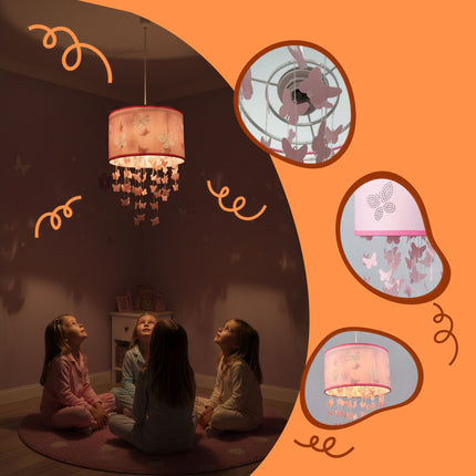 Children's Pink Butterfly Pendant Lamp with Mobile