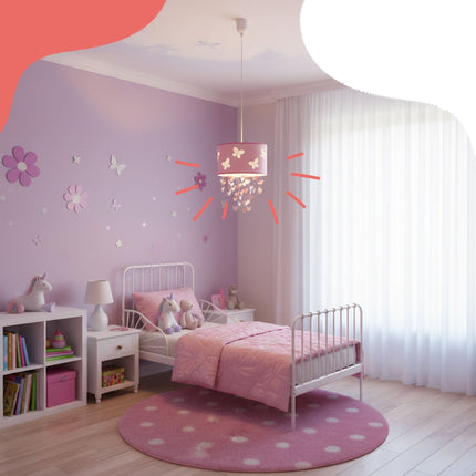 Children's Pink Butterfly Pendant Lamp with Mobile