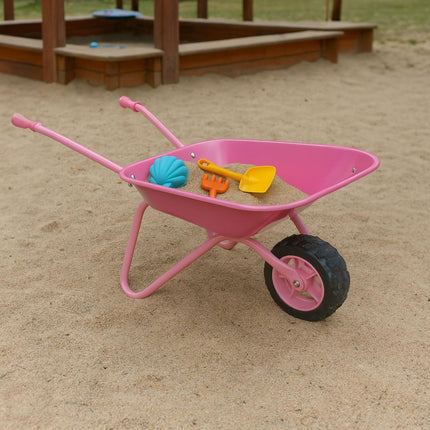 Children's Pink Metal Wheelbarrow – Rubber Wheel, Handles