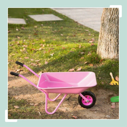 Children's Pink Metal Wheelbarrow – Rubber Wheel, Handles