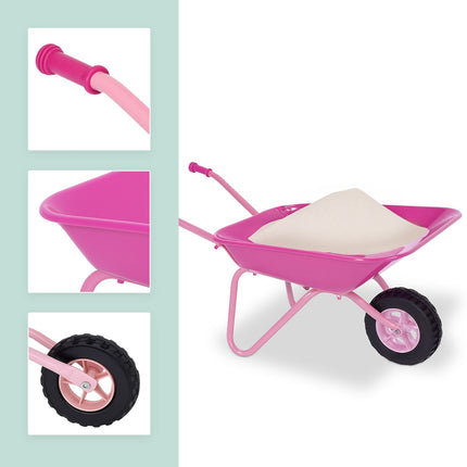 Children's Pink Metal Wheelbarrow – Rubber Wheel, Handles