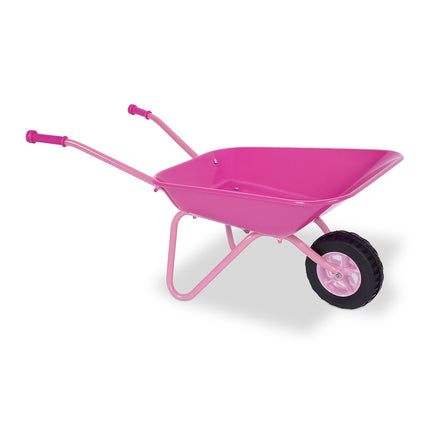 Children's Pink Metal Wheelbarrow – Rubber Wheel, Handles