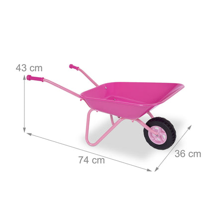 Children's Pink Metal Wheelbarrow – Rubber Wheel, Handles