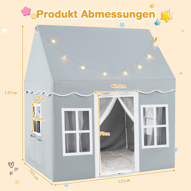 Children's Play Tent with Star Lights & Mesh Curtains