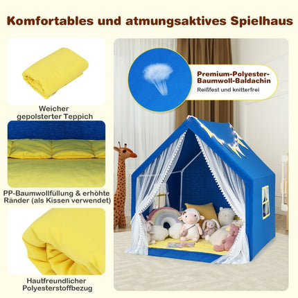Children's Play Tent with Washable Cotton Mat, Blue